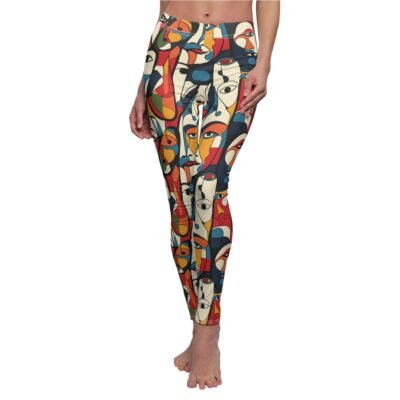 Abstract Mid-Century Faces Pattern Leggings – Bold Mid-Century Modern Design for Unique Style