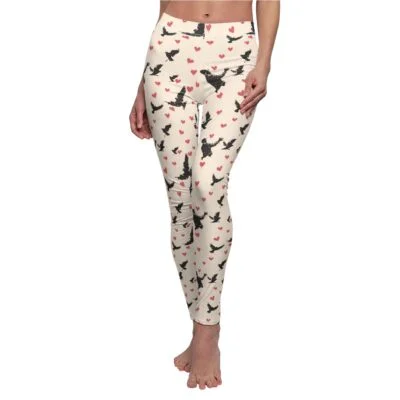 Street Art Birds and Hearts Pattern Leggings – Bold and Expressive Banksy-Style Yoga Pants