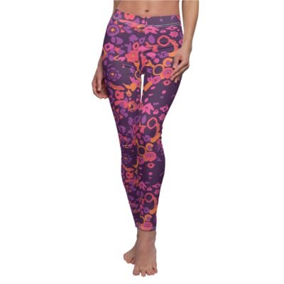 Vibrant Floral Abstract Pattern Leggings – Bold and Colorful Pink, Purple, and Orange Design for Activewear