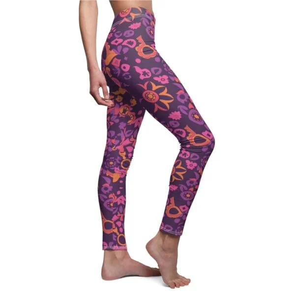 Vibrant Floral Abstract Pattern Leggings – Bold and Colorful Pink, Purple, and Orange Design for Activewear - Image 6