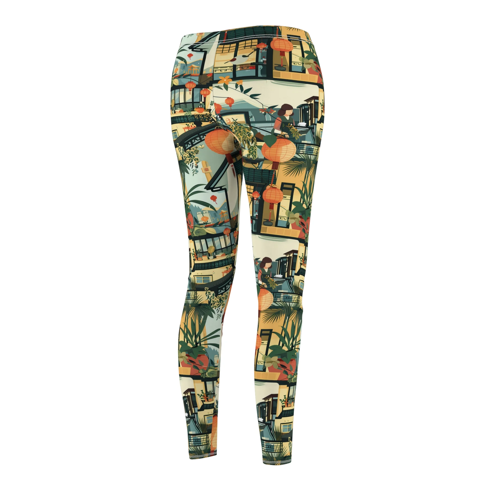 Vintage Asian Chic Garden Leggings – Elegant & Tranquil Illustration Yoga Pants - Image 5