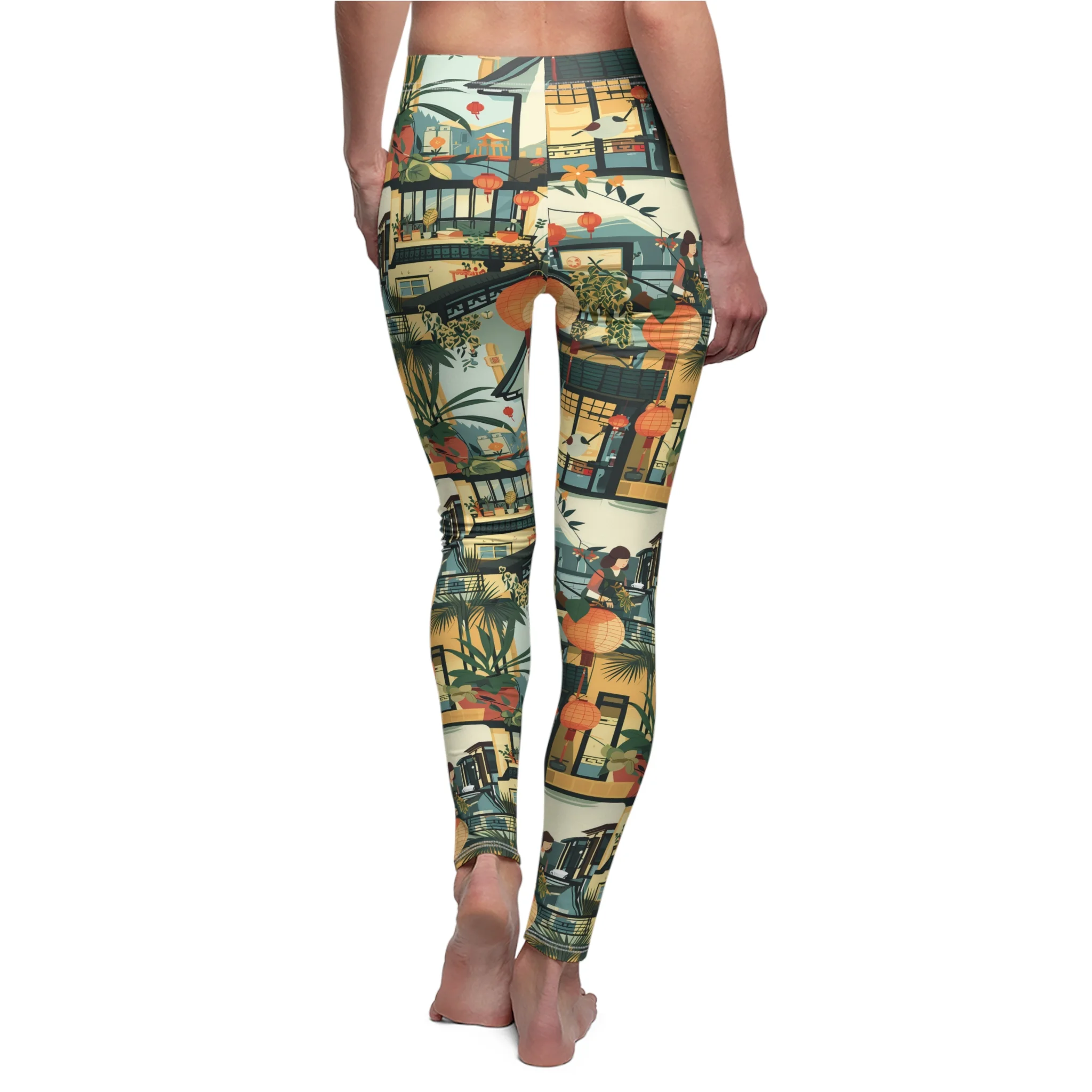 Vintage Asian Chic Garden Leggings – Elegant & Tranquil Illustration Yoga Pants - Image 7
