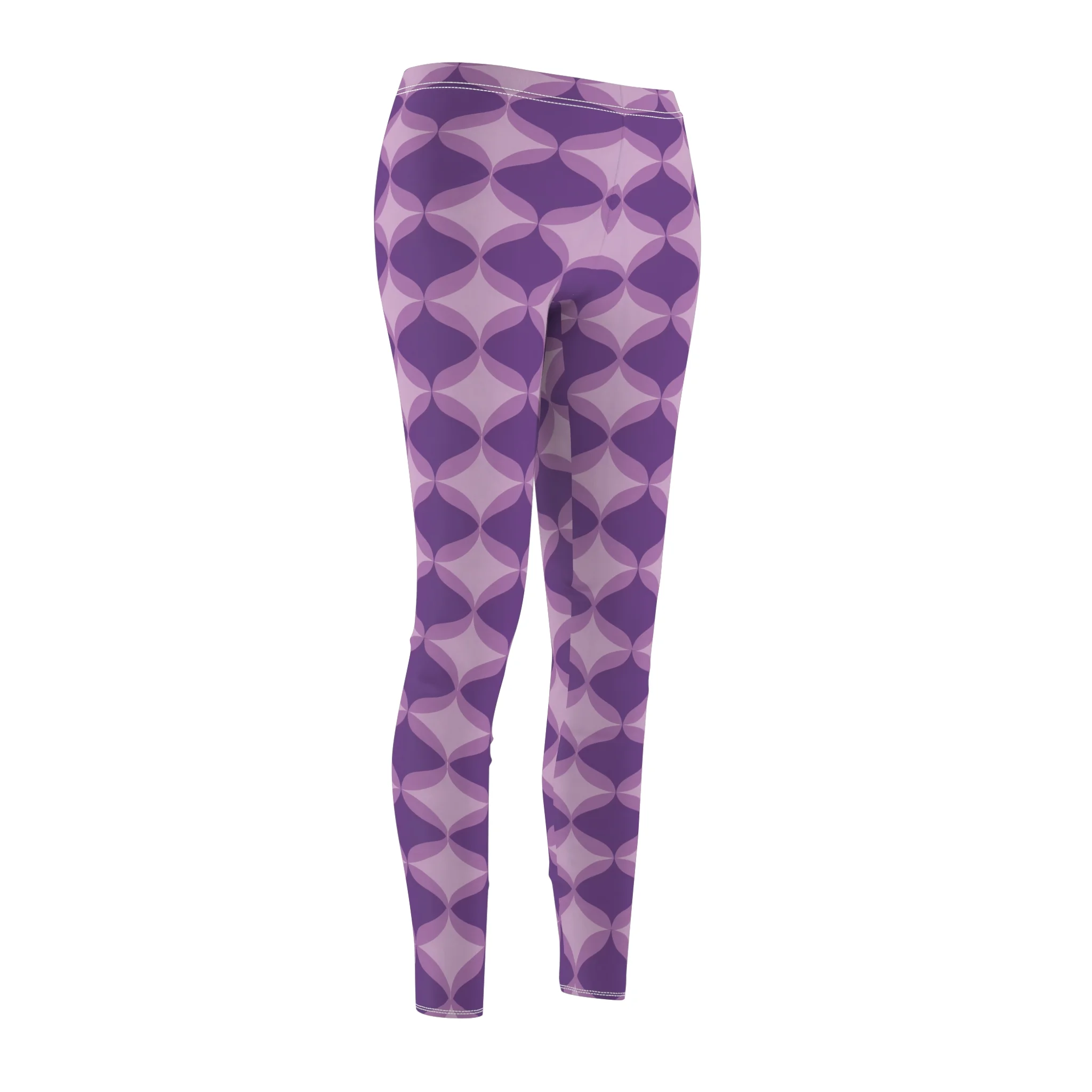 Interlocking Shades of Purple Pattern Leggings - Geometric Purple Yoga Pants - Image 4