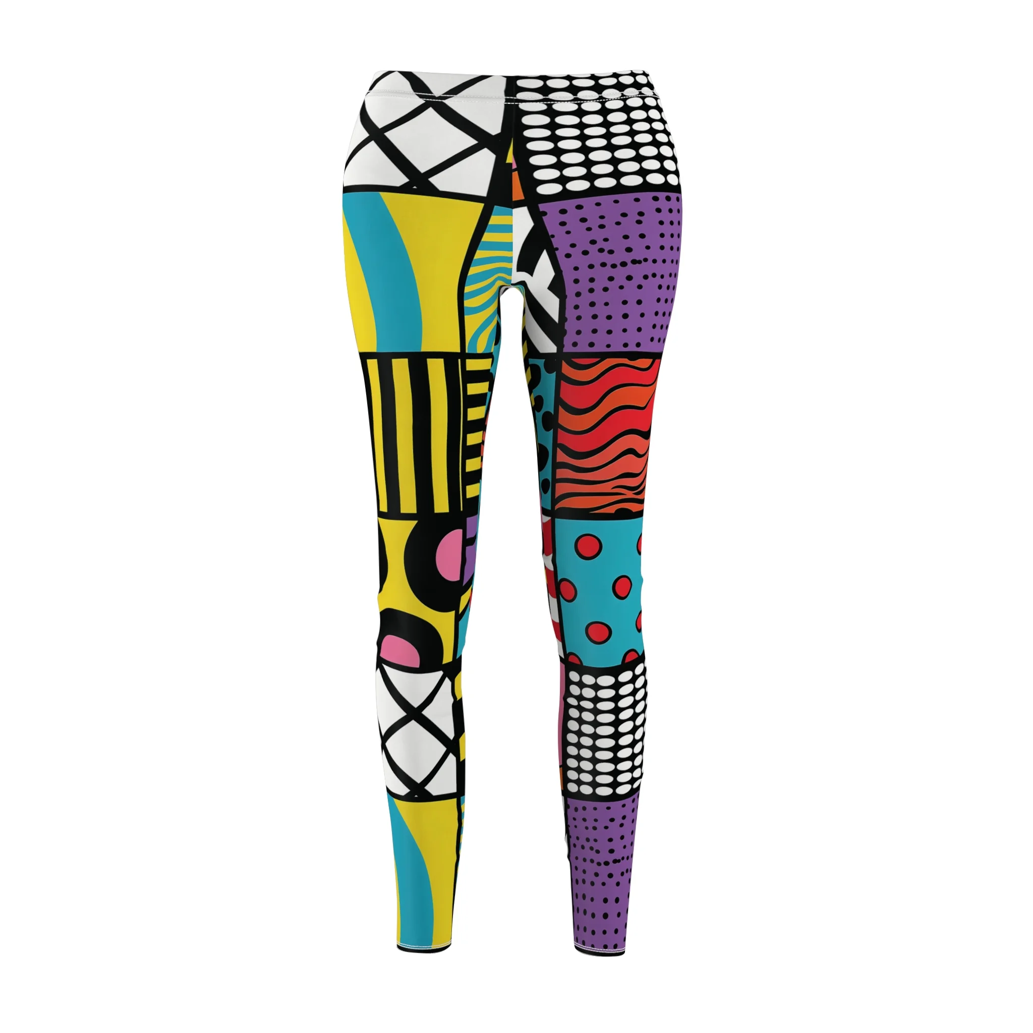 Pop Art Geometric Squares Pattern Leggings – Vibrant and Playful Design for Unique Style - Image 2