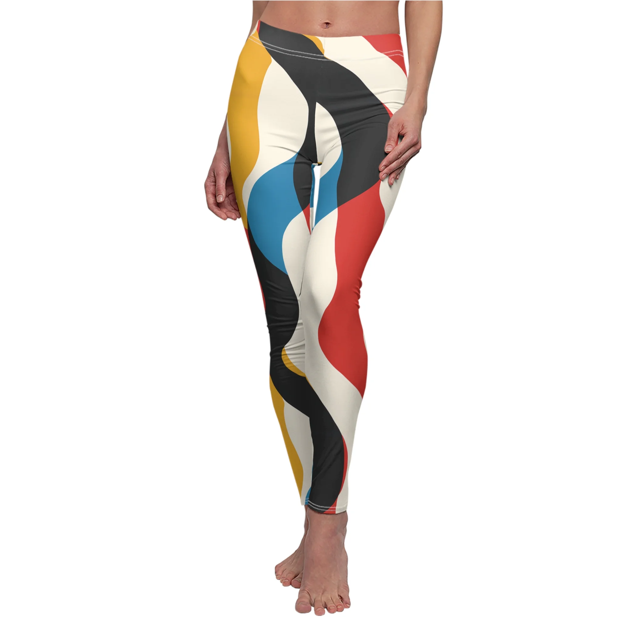 Abstract Pop Art Wave Pattern Leggings — Bold and Colorful Yoga Pants
