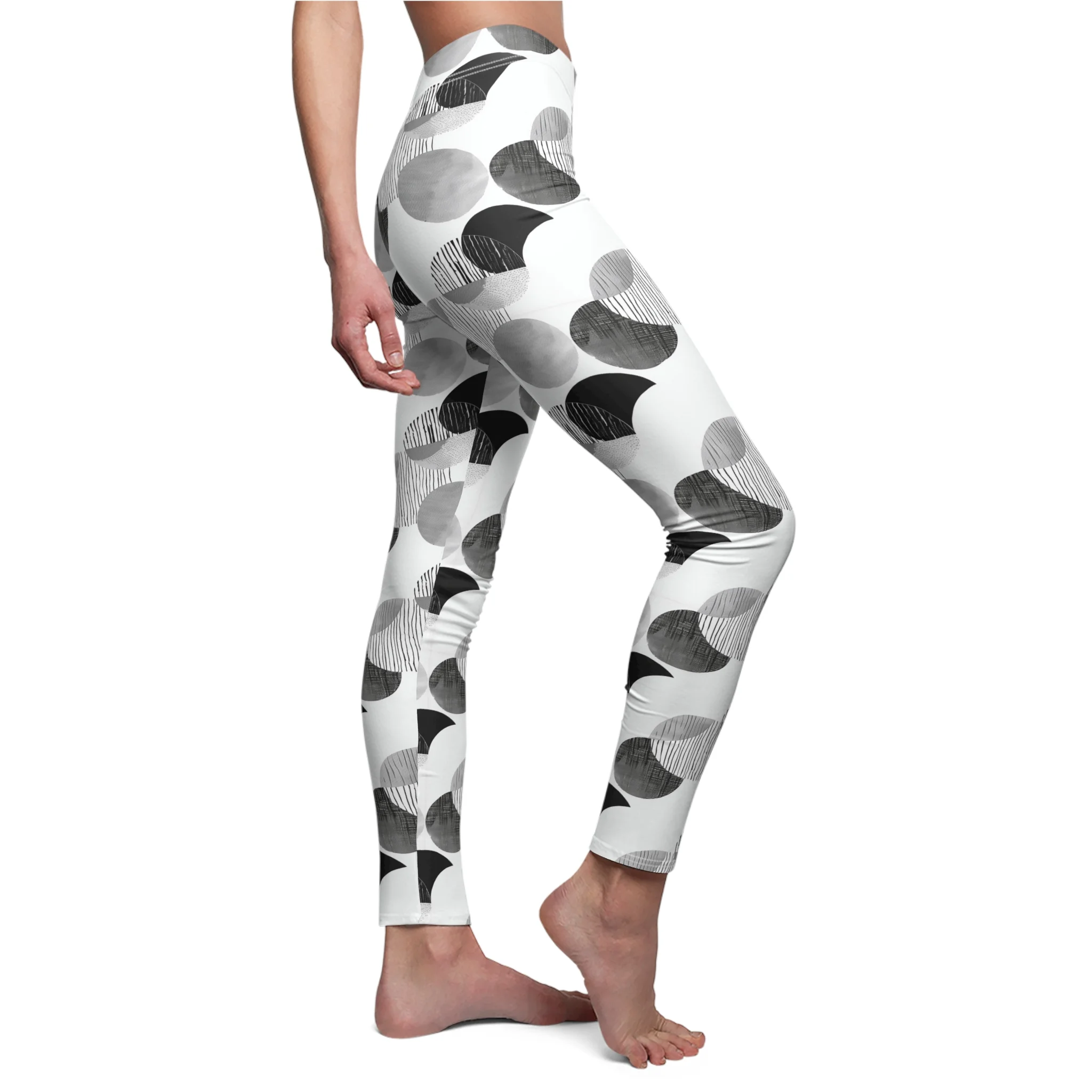 Monochrome Geometric Pattern Leggings – Chic Black and White Design for Modern Style - Image 6