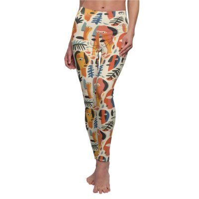 Abstract Faces and Flora Pattern Leggings – Bold and Artistic Yoga Pants