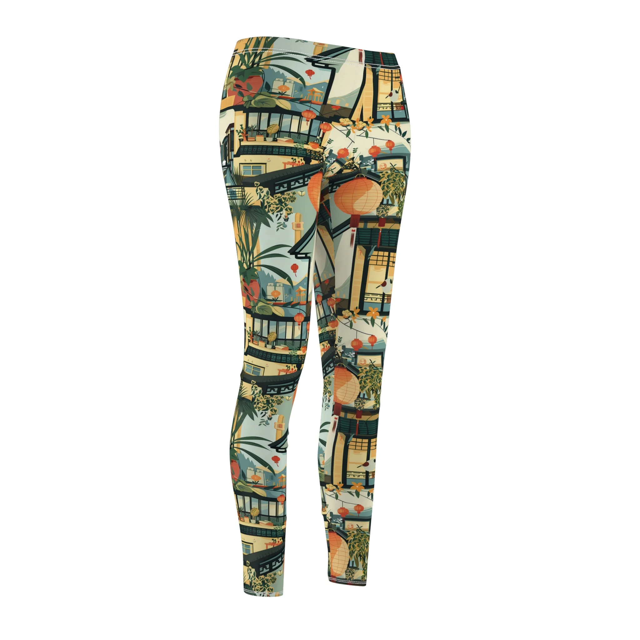 Vintage Asian Chic Garden Leggings – Elegant & Tranquil Illustration Yoga Pants - Image 4