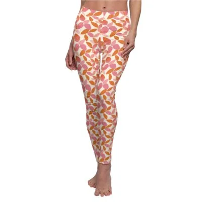 Pink Peach Fuzz Orange Leaf Pattern Leggings — Stylish and Vibrant Yoga Pants