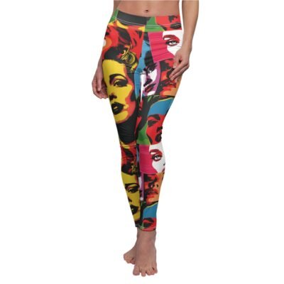 Pop Art Female Hollywood Star Leggings - Faces Pattern, Bold and Colorful Yoga Pants