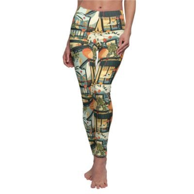 Vintage Asian Chic Garden Leggings – Elegant & Tranquil Illustration Yoga Pants