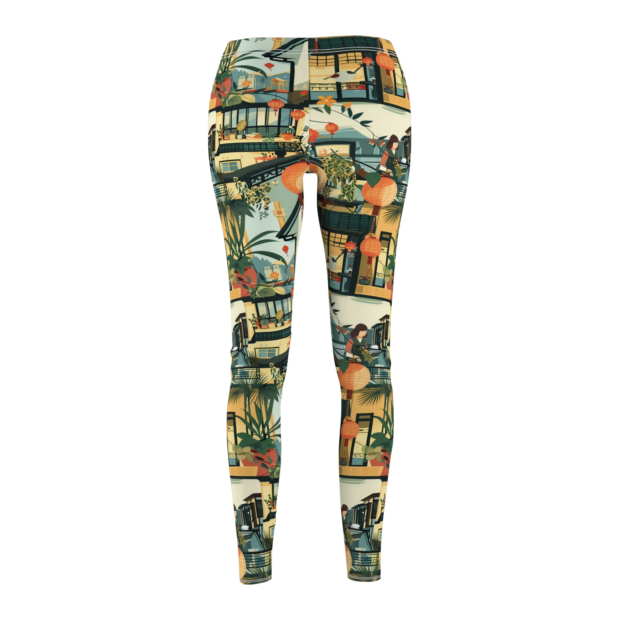 Vintage Asian Chic Garden Leggings – Elegant & Tranquil Illustration Yoga Pants - Image 3